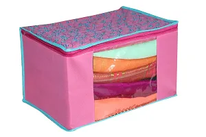 GULAFSHA INDUSTRIES 4 Piece Non Woven Printed Pink Saree Cover Set,Clothes Organiser For Wardrobe Set with Transparent Window And Zipper-thumb3