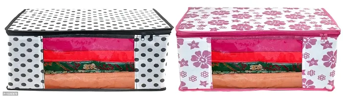 GULAFSHA INDUSTRIES Non Woven Fabric 1 Black Polka+1 Pink Flower Saree Cover Set with Transparent Window(Pack of 2)
