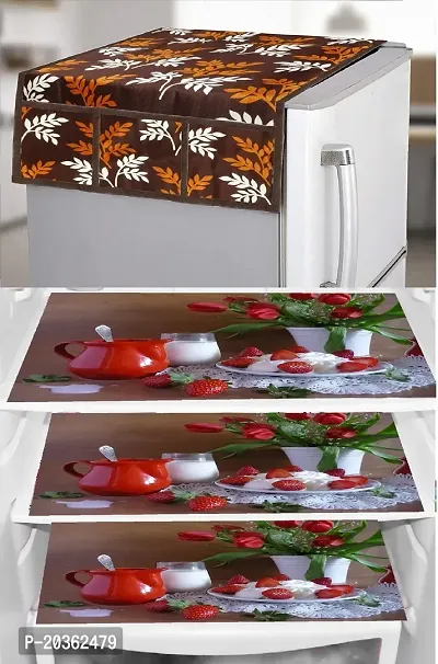 Combo of Exclusive Decorative Fridge Top Cover  Fridge Mat-thumb0