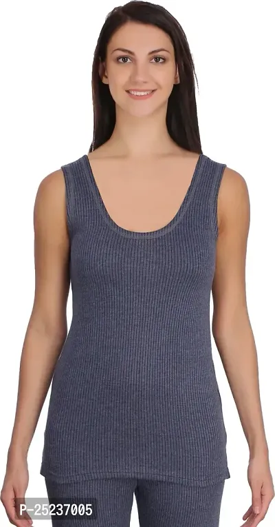 Stylish Grey Cotton Solid Thermal Top For Women