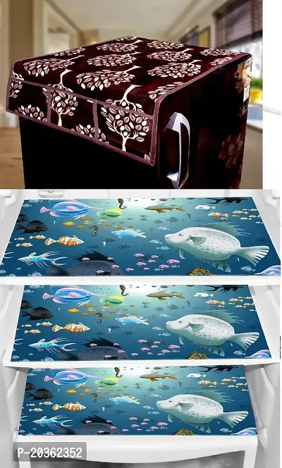 Combo of Exclusive Decorative Fridge Top Cover  Fridge Mat-thumb0