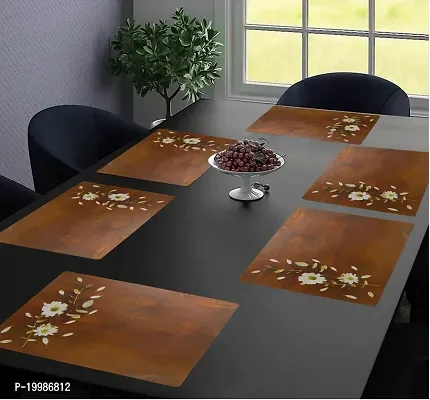 Cread craft Placemats Table Mats|PVC Washable Place Mats|Linning Design  Dining Kitchen Restaurant Table (Set of 6, Brown, Polyvinyl Chloride)-thumb0