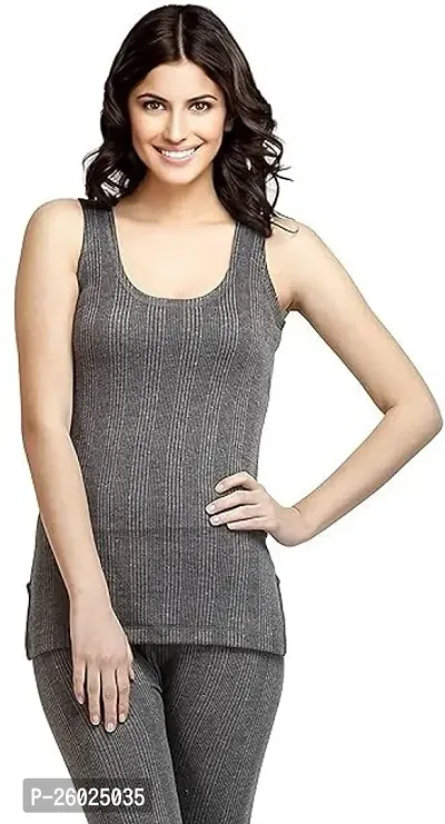 Stylish Grey Cotton Solid Thermal Top For Women