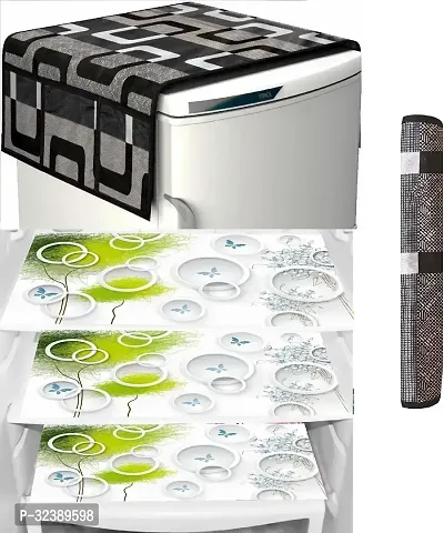 Stylish Kitchen Linen Set Combo Of Exclusive Decorative 1-Fridge Top Cover, 1-Fridge Handle And 3 Fridge Mats-thumb0