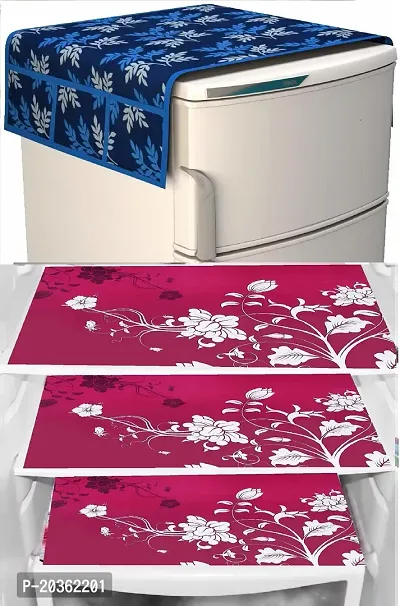 Designer Fridge/Refrigerator Top Cover with 6 Utility Side Pockets, Anti-Dust Cover, Durable, Size: 21 * 39 Inches