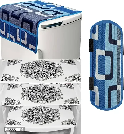 Stylish Kitchen Linen Set Combo Of Exclusive Decorative 1-Fridge Top Cover, 1-Fridge Handle And 3 Fridge Mats-thumb0