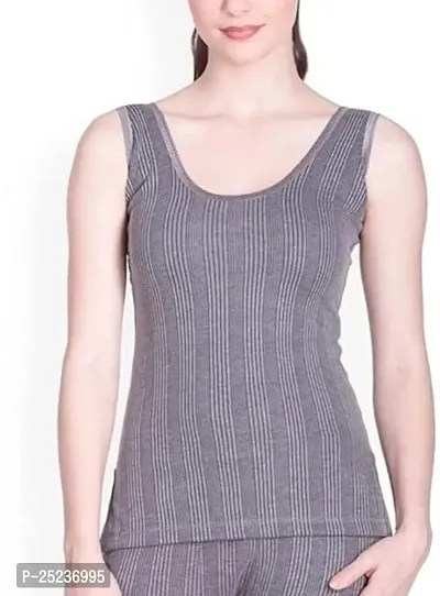 Stylish Grey Cotton Solid Thermal Top For Women