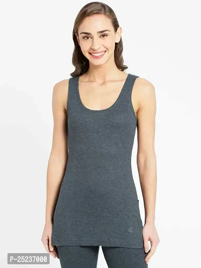 Stylish Grey Cotton Solid Thermal Top For Women