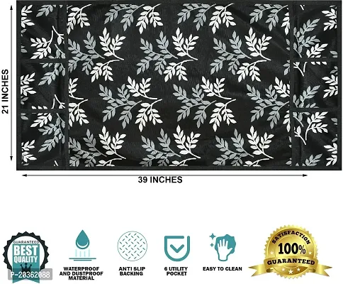 Combo of Kitchen Combo Fridge Top Cover(21 X 39 Inches), Fridge Handle Covers (12 X 6 Inches)Fridge Mats (11 X 17 Inches),  (Black Leaf 42)-thumb2