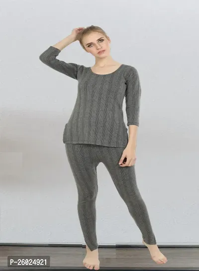 Stylish Grey Cotton Solid Thermal Set For Women-thumb0