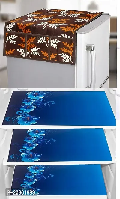 Stylish Polyester Printed Fridge Top Cover with Mats, Combo