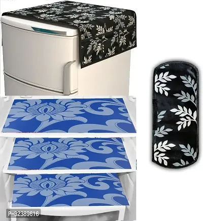 Stylish Kitchen Linen Set Combo Of Exclusive Decorative 1-Fridge Top Cover, 1-Fridge Handle And 3 Fridge Mats-thumb0