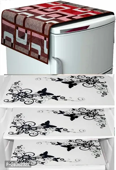 Combo of Exclusive Decorative Fridge Top Cover  Fridge Mat-thumb0