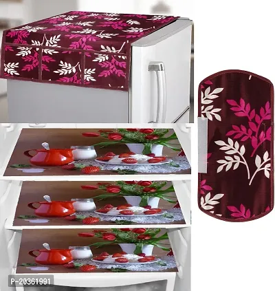 Stylish Polyester Printed Fridge Top Cover with Mats, Combo-thumb0