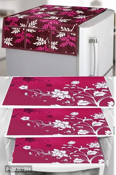 Stylish Polyester Printed Fridge Top Cover with Mats, Combo-thumb0