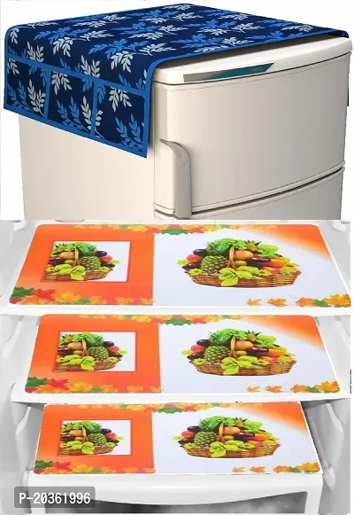 Stylish Printed Fridge Top Cover with Mats, Combo-thumb0