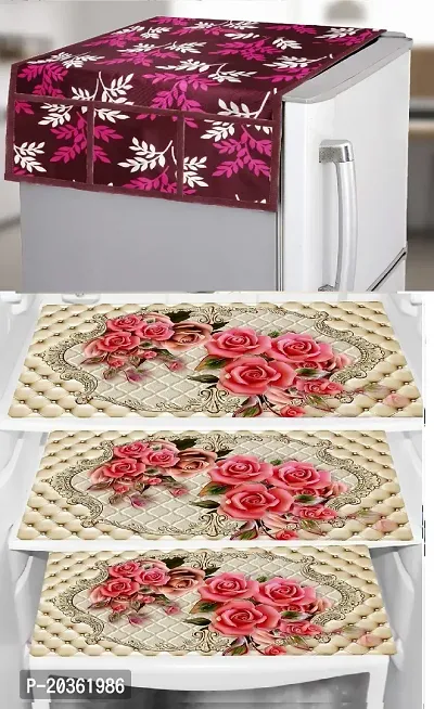 Stylish Polyester Printed Fridge Top Cover with Mats, Combo-thumb0