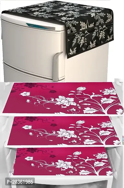 Stylish Polyester Printed Fridge Top Cover with Mats, Combo