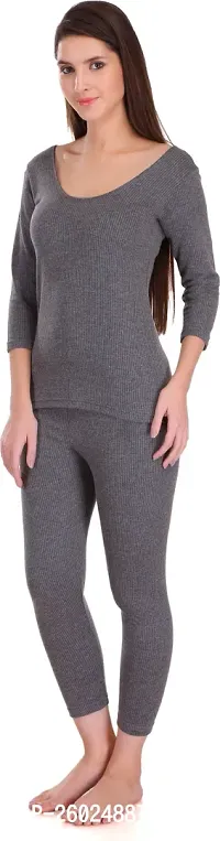 Stylish Grey Cotton Solid Thermal Set For Women-thumb0