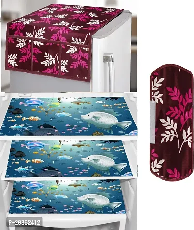 Combo of Exclusive Decorative Fridge Top Cover  Fridge Mat-thumb0