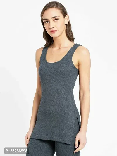 Stylish Grey Cotton Solid Thermal Top For Women