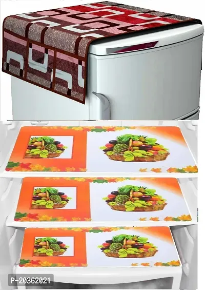 Stylish Printed Polyester Fridge Top Cover with Mat-thumb0