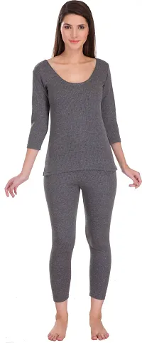 Stylish Grey Cotton Solid Thermal Set For Women-thumb3