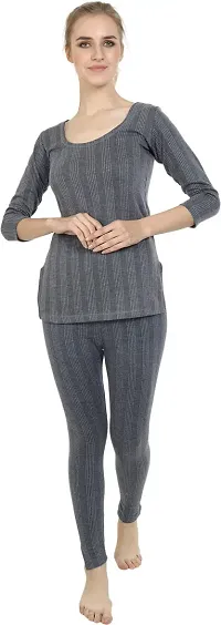 Stylish Grey Cotton Solid Thermal Set For Women-thumb2