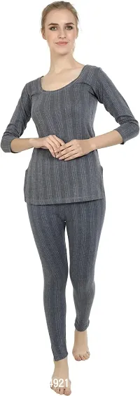 Stylish Grey Cotton Solid Thermal Set For Women-thumb3