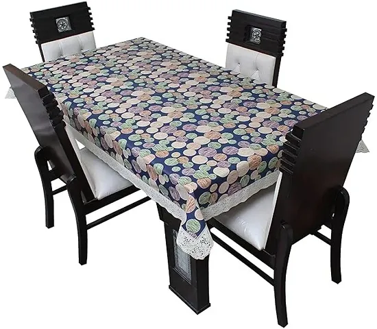 Stylish Fancy Pvc Waterproof Dining Table Cover For 4 Seater Bold Abstract Print And Rectangular Protector Size 52 X 76 Inches Beige And Black vol 4