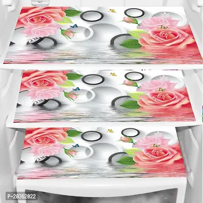 Stylish Printed Polyester Fridge Top Cover with Mat and Handle Cover, Combo-thumb3