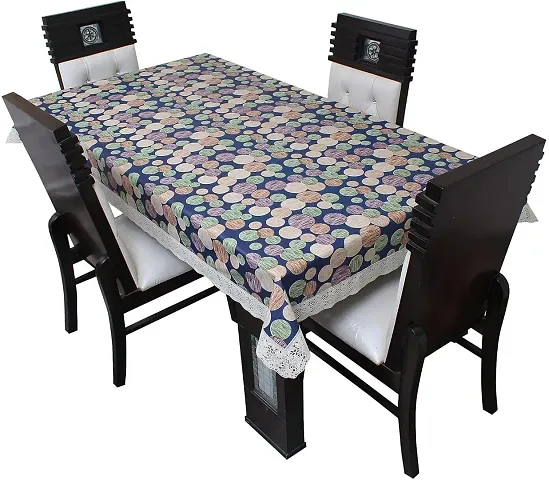 Stylish Fancy Pvc Waterproof Dining Table Cover For 4 Seater Bold Abstract Print And Rectangular Protector Size 52 X 76 Inches Beige And Black vol 4