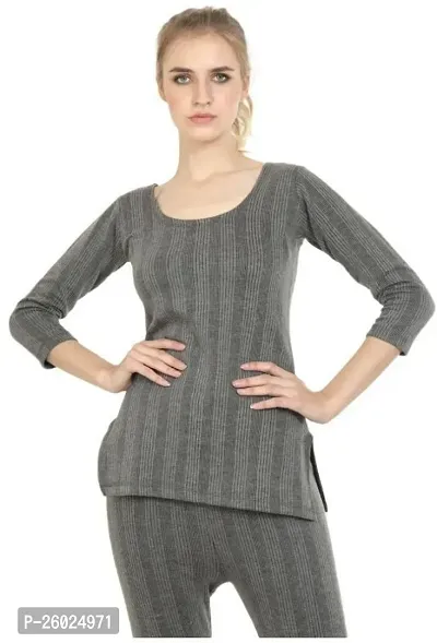 Stylish Grey Cotton Solid Thermal Set For Women-thumb0