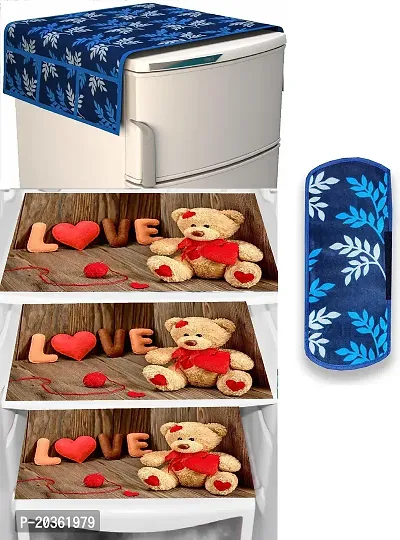 Stylish Polyester Printed Fridge Top Cover with Mats and Handle Cover, Combo-thumb0