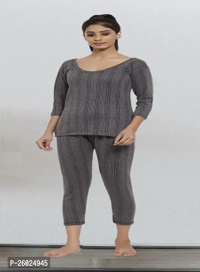 Stylish Grey Cotton Solid Thermal Set For Women-thumb0