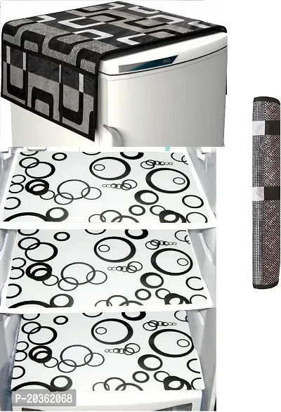 Combo of Kitchen Combo Fridge Top Cover(21 X 39 Inches), Fridge Handle Covers (12 X 6 Inches)Fridge Mats (11 X 17 Inches),  (Black Leaf 42)-thumb0