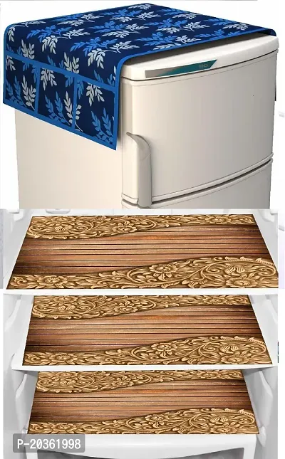 Stylish Printed Polyester Fridge Top Cover with Mat, Pack of 4-thumb0