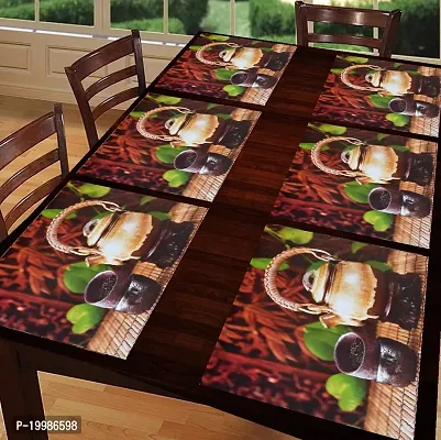 Cread craft Placemats Table Mats|PVC Washable Place Mats|Linning Design  Dining Kitchen Restaurant Table (Set of 6, Brown, Polyvinyl Chloride)-thumb0