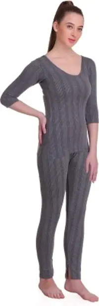 Stylish Grey Cotton Solid Thermal Set For Women-thumb2