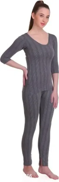 Stylish Grey Cotton Solid Thermal Set For Women-thumb3