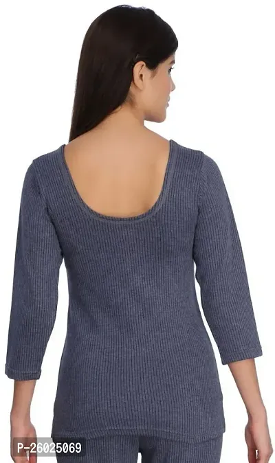 Stylish Grey Cotton Solid Thermal Top For Women-thumb2