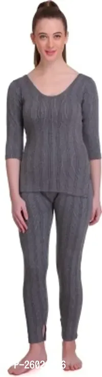 Stylish Grey Cotton Solid Thermal Set For Women-thumb0