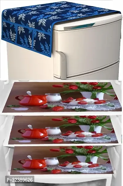 Stylish Kitchen Linen Set Combo Of 1-Fridge Top Cover And 3-Fridge Mats