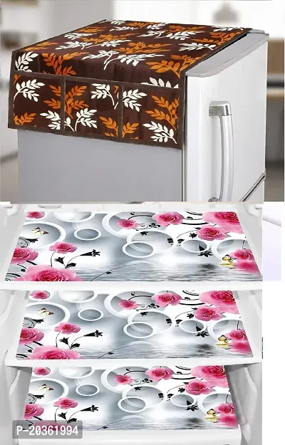 Stylish Polyester Printed Fridge Top Cover with Mats, Combo-thumb0