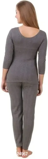 Stylish Grey Cotton Solid Thermal Set For Women-thumb2