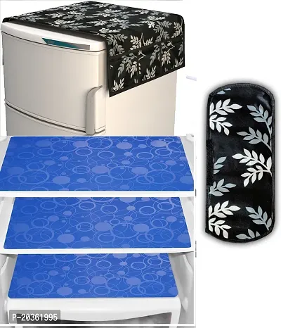 Stylish Polyester Printed Fridge Top Cover with Mats, Combo-thumb0