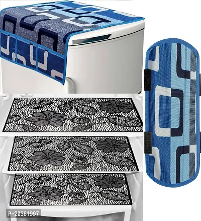 Stylish Printed Fridge Top Cover with Mat and Handle Cover, Combo