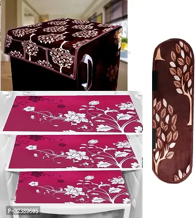 Stylish Kitchen Linen Set Combo Of Exclusive Decorative 1-Fridge Top Cover, 1-Fridge Handle And 3 Fridge Mats-thumb0