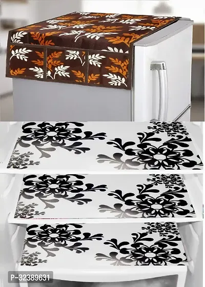 Stylish Kitchen Linen Set Combo Of 1-Fridge Top Cover And 3-Fridge Mats-thumb0