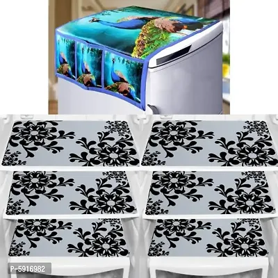 Combo Fridge cover with Fridge mat set of  06 pcs-thumb0